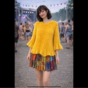 Ellison + Young Textured Fuzzy Ruffle Sweater Quiet Boho